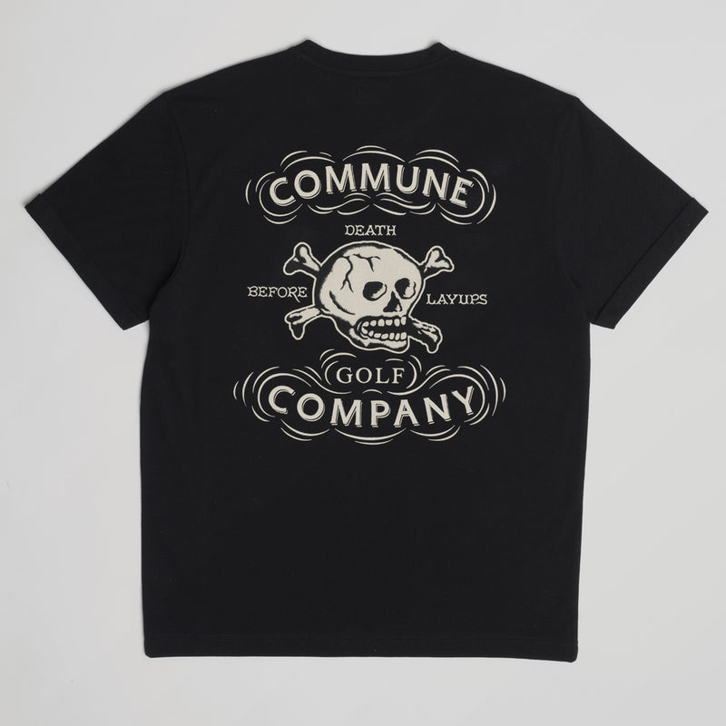 T-shirt noir "Skull - Death before layups" par Commune golf vu de dos - Tshirt en piqué de coton bio confectionné au Portugal