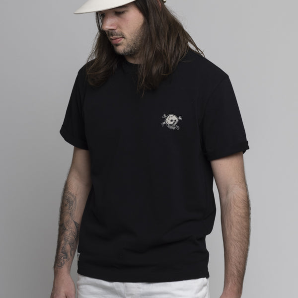 T-shirt noir en piqué de coton bio avec dessin de crâne - T-shirt Commune Golf en coton piqué bio